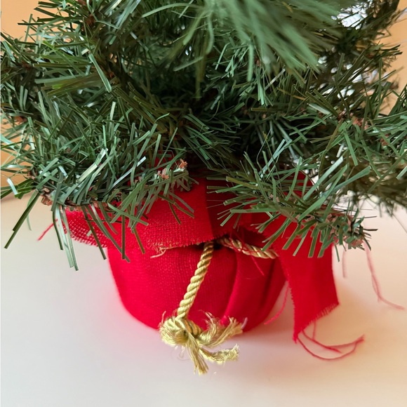 Festive Green Mini Christmas Tree with Red Base - Picture 2 of 3